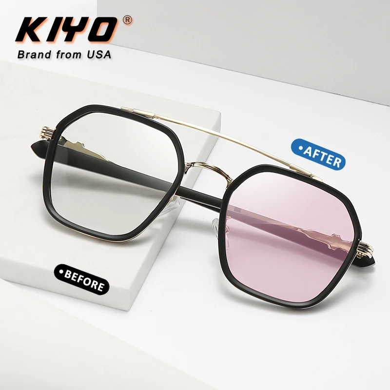 

KIYO Brand 2021 New Women Men Polygonal Anti-Blue Light Photochromic Sunglasses TR90 Fashion Sun Glasses UV400 Sport Eyewear9734