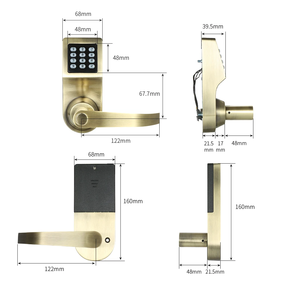 

Hot 4-in-1 Electronic Keyless Keypad Door Coded Lock Unlocked by Password + RF Card + Remote Control + Mechanical Key Home Secur