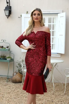 Womens Dresses Solid Slash Neck Full Sleeve Midi Dress Sexy Sequin Dress Clubwear Party Dresses Mid Calf Trumpet Bandage Dress
Womens Dresses Solid Slash Neck Full Sleeve Midi Dress Sexy Sequin Dress Clubwear Party Dresses Mid Calf Trumpet Bandage Dress