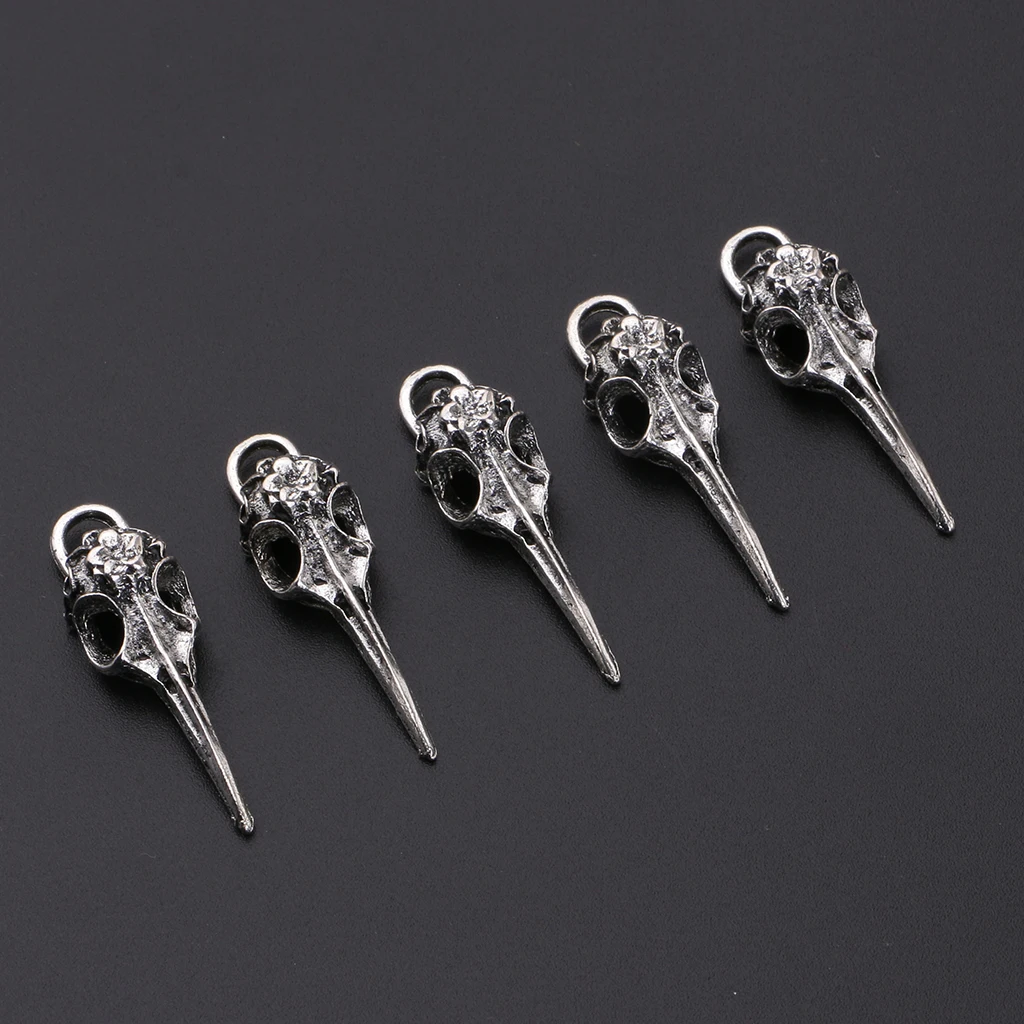 5Pcs Tibetan silver color Style Alloy Bird Skull Head Skeleton Theme Pendant Charms for Necklace Jewelry Making
