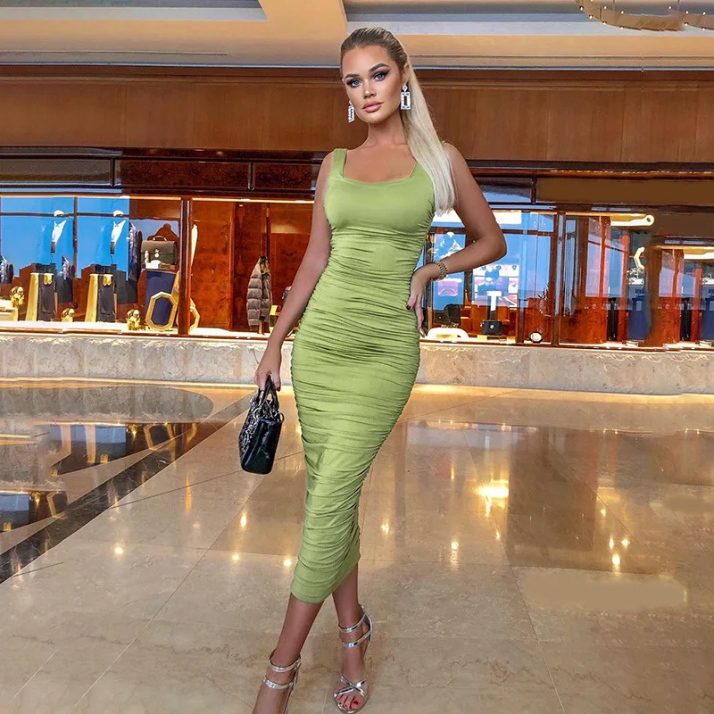 2020 Spring and Summer New Plain Sleeveless Slim Folds Bandage Dress Elegant Sexy Green Dress Hot Sale
2020 Spring and Summer New Plain Sleeveless Slim Folds Bandage Dress Elegant Sexy Green Dress Hot Sale