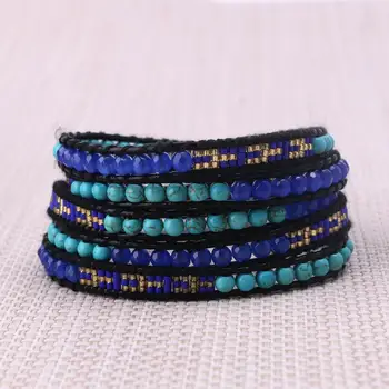 

KELITCH Bohemia Miyuki Seed Beaded Bracelets Handmade Stone Beaded 5 Wrap Bracelets Charm Ethnic Cuff Bangle for Women Bijoux