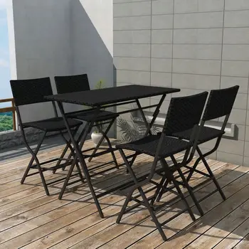 

vidaXL Set comedor de jardín plegable 5 pzas poli ratán y acero negro