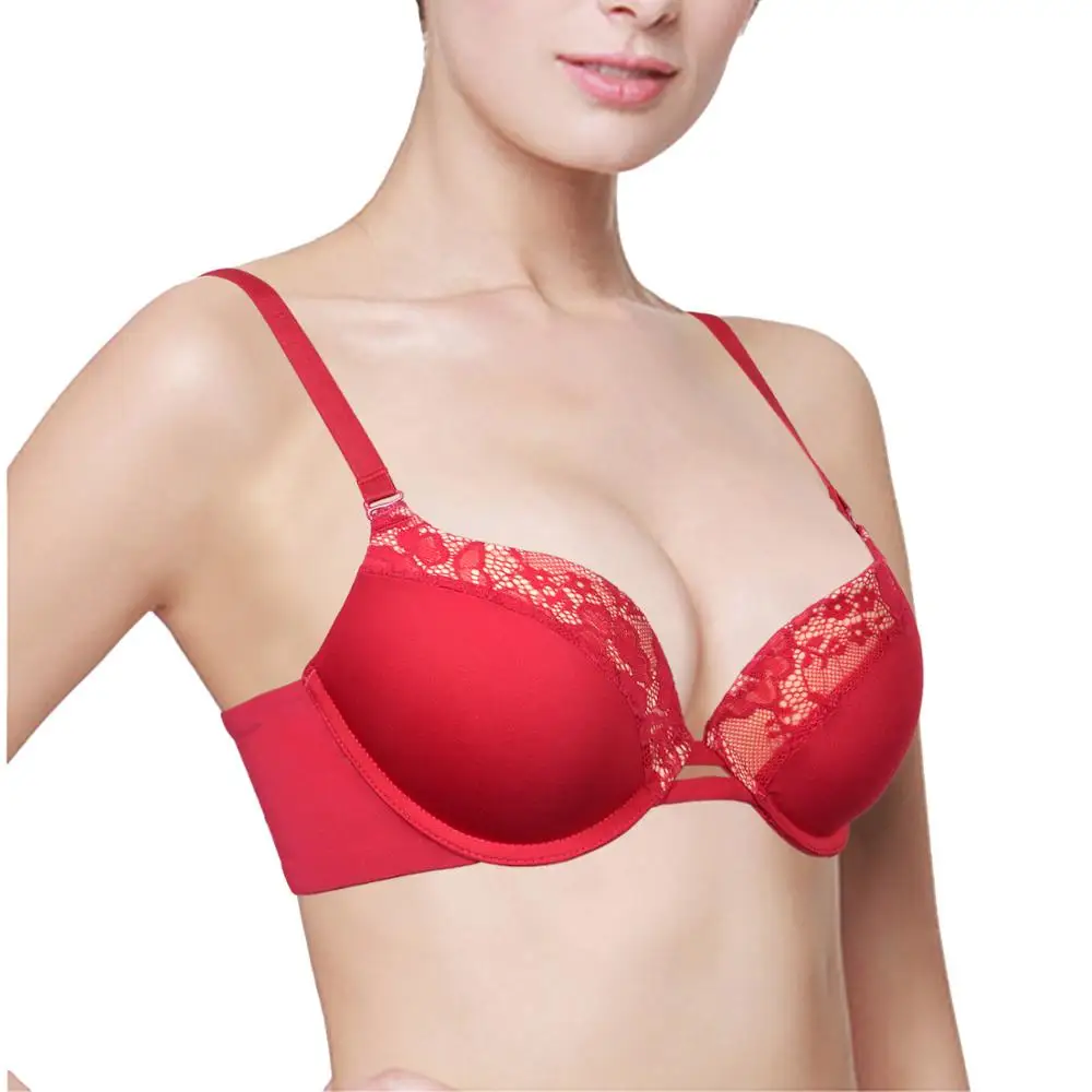 

YBCG Lace Lingerie Padded Push Up Red Bra Patchwork Floral Sexy Solid Underwear Big Cup Adjusted Bras for Women A B C D DD E Cup
