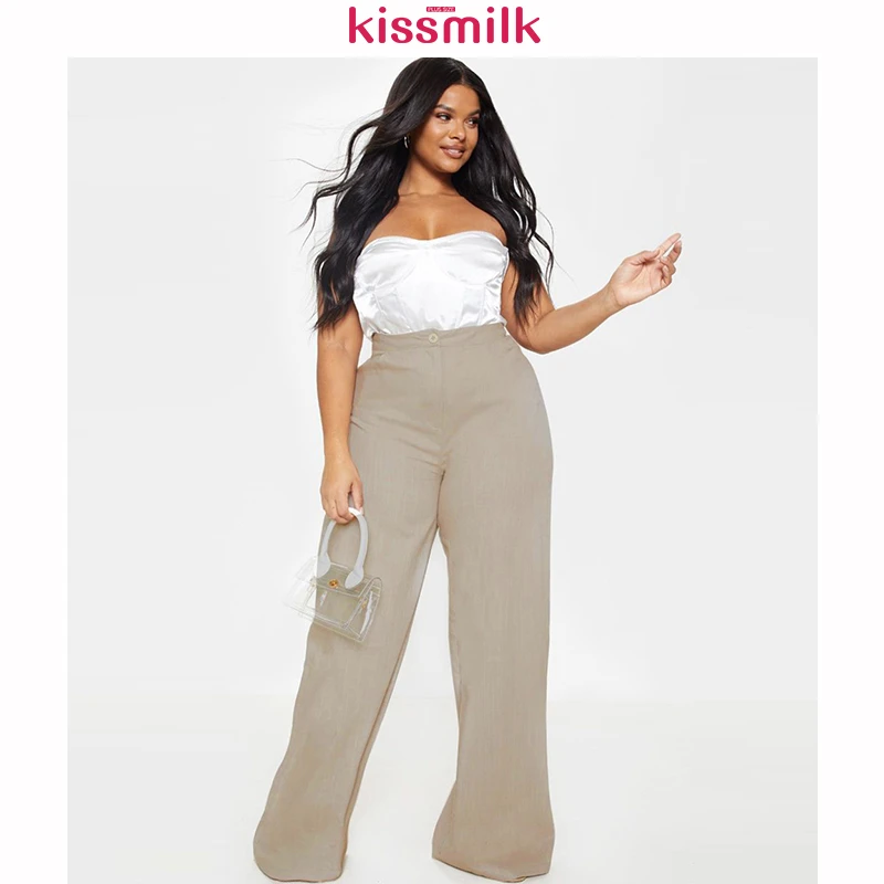 Kissmilk Summer Street Sports And Leisure Large Size Loose Wide Leg Zip Button High Waist Solid Color Wild Pants | Женская одежда
