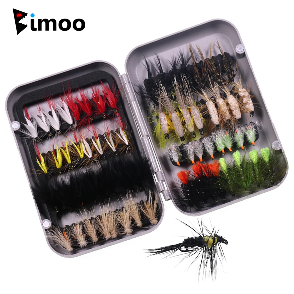 

Bimoo 64pcs/Box Assorted Trout Fly Fishing Flies Kit Nymph Dry Flies Insects Brown Brook Trout Grayling Fishing Fly Lures Bait