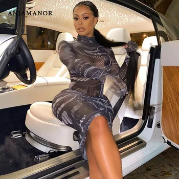 ANJAMANOR Geometric Print Sheer Mesh Dress with Gloves Sexy Party Night Club Dresses for Women Long Sleeve Bodycon Dress D85-AZ8 
ANJAMANOR Geometric Print Sheer Mesh Dress with Gloves Sexy Party Night Club Dresses for Women Long Sleeve Bodycon Dress D85-AZ8