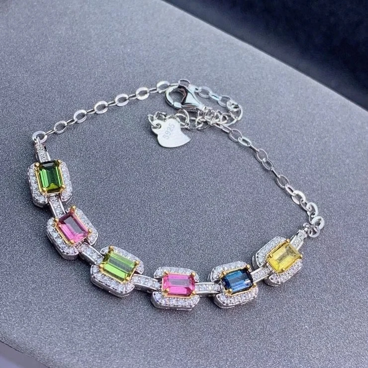 

KJJEAXCMY Fine Jewelry 925 Sterling Silver inlaid gemstone tourmaline women hand bracelet exquisite support test hot selling