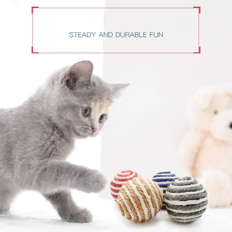 

Random Color Cat Play Chewing Toy Sisal Straw Cat Pet Rope Weave Ball Teaser Ball Cats Products For Pets hot sale