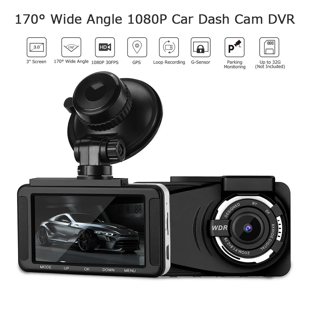 

Blueskysea Car DVR Dash Cam 3.0" 170° Wide Angle FHD 1080P 30FPS H191 Dash Camera Loop Recording Parking Monitoring G-Sensor