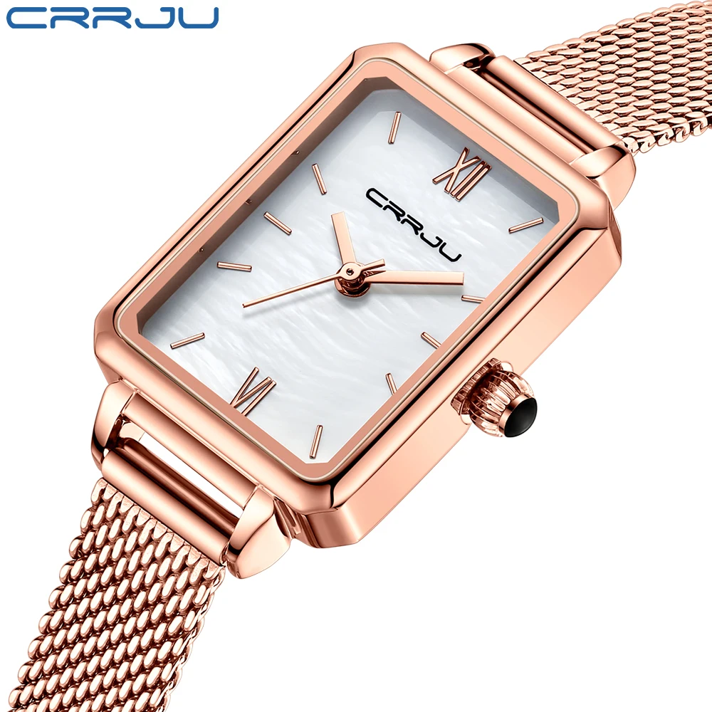 

CRRJU Ladies Elegant Watches Fashion Casual Mesh Wristwatch for Women Minimalist Unique Waterproof Quartz Gift Watch reloj mujer
