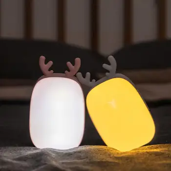 

Cute Cartoon Antler USB Rechargeable LED Night Light Eye Protection Reading Lamp Home Decor Creative Battery Powered Night Light