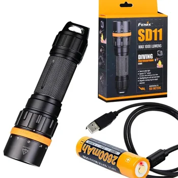 Fenix SD11 1000 Lumen CREE LED 100 meter submersible Diving Flashlight/photography light with ARB-L18-2600U battery
Fenix SD11 1000 Lumen CREE LED 100 meter submersible Diving Flashlight/photography light with ARB-L18-2600U battery