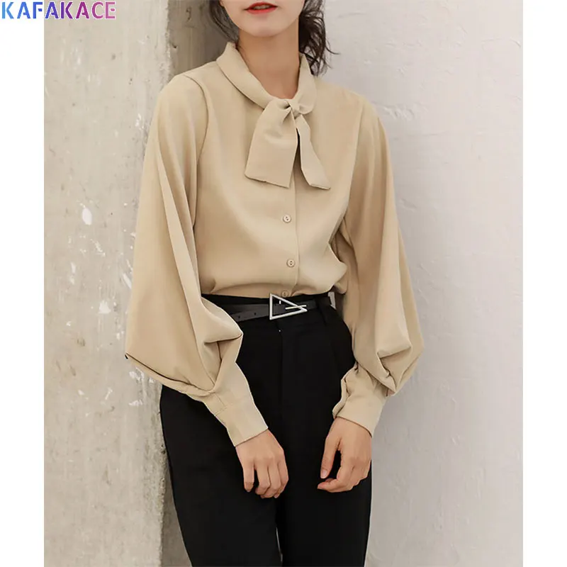 KAFAKACE 2020 Women Chiffon Blouse Solid Ladies Bowknot FLare Basic Style Design Casual Fashion Long Sleeve White Blouse Shirts
KAFAKACE 2020 Women Chiffon Blouse Solid Ladies Bowknot FLare Basic Style Design Casual Fashion Long Sleeve White Blouse Shirts