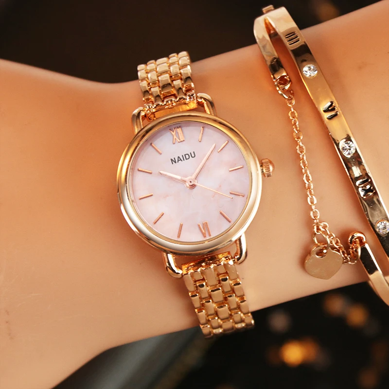 Женские часы NAIDU розовое золото серебро женские браслет кварцевые наручные