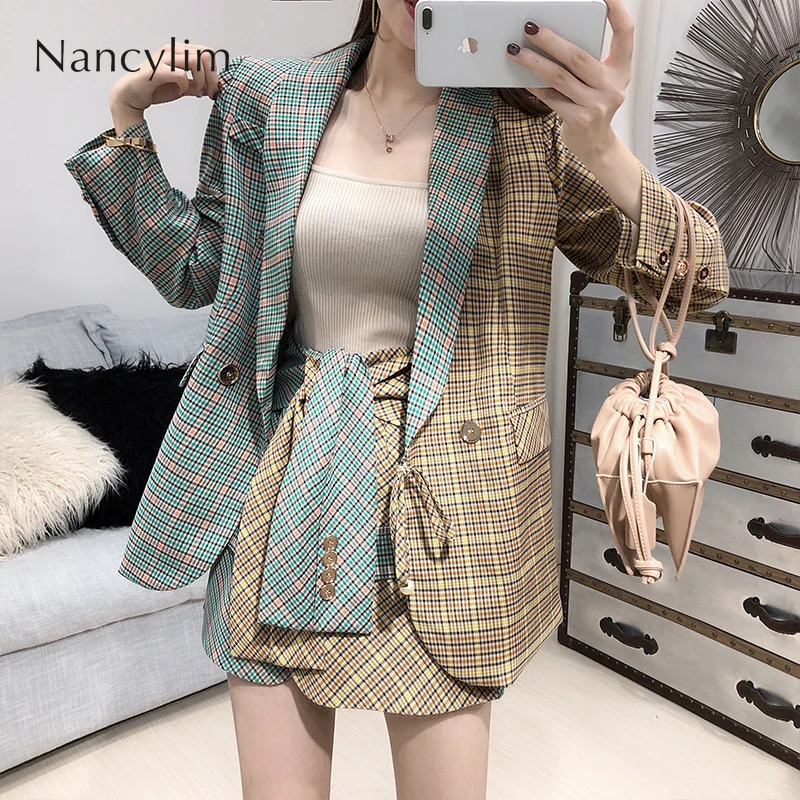 2piece Set Women Retro Loose Contrast Plaid Suit Jacket + High Waist Irregular Skirt Two-piece Suit Office Lady Temperament Sets
2piece Set Women Retro Loose Contrast Plaid Suit Jacket + High Waist Irregular Skirt Two-piece Suit Office Lady Temperament Sets