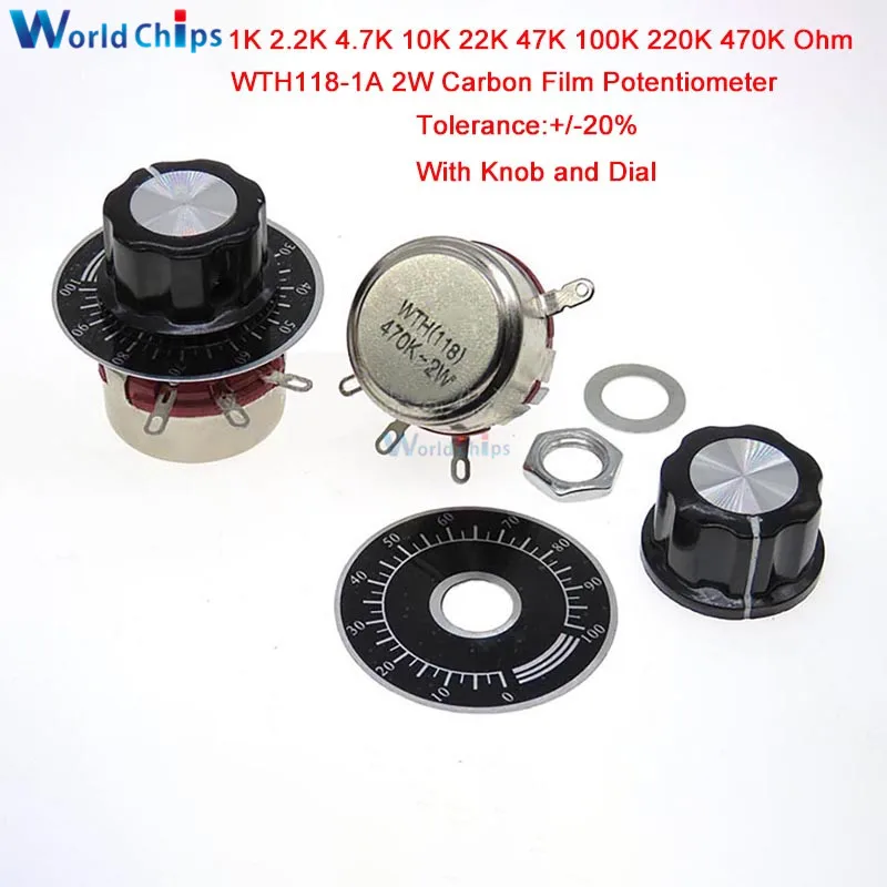 

1set WTH118 DIY Kit Parts 2W 1A 1K 2.2K 4.7K 10K 22K 47K 100K 220K 470K Ohm 3Pin Linear Taper Rotary Potentiometer with Cap Dial