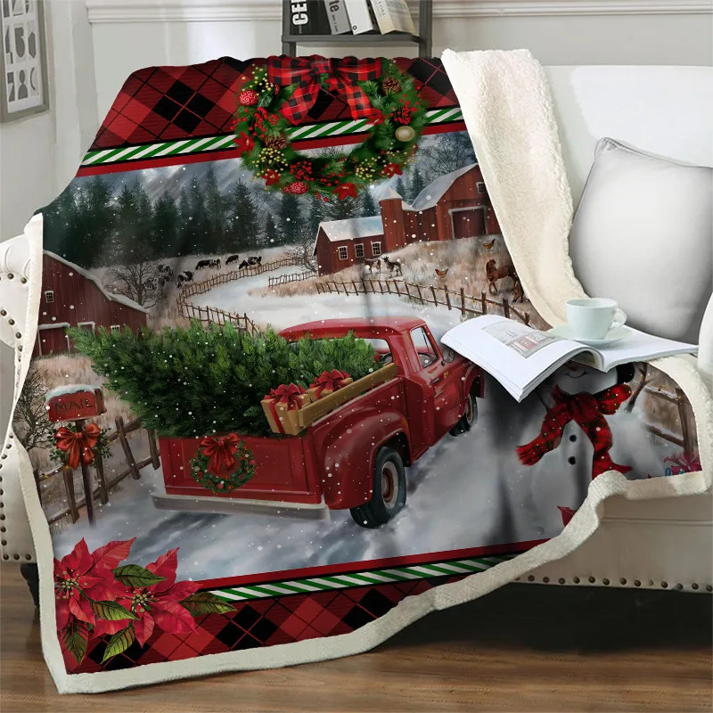 

Red Truck 3D Printing Blanket Plush Throw Blankets For Adult Child Soft Warm Fleece Blanket Beds Sofa Merry Christmas Home Decor