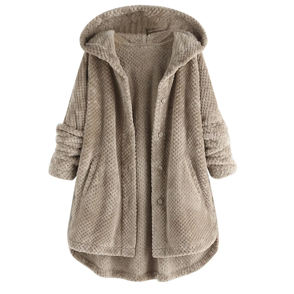 Фото Женское флисовое пальто с длинным рукавом на пуговицах | Женская одежда