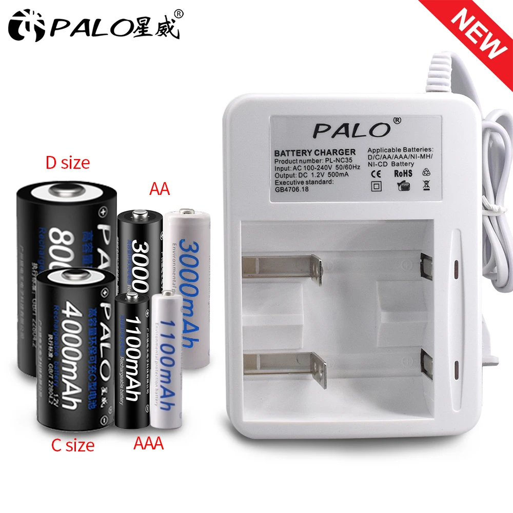 PALO Newest Smart Indicator Light Display Battery Charger For Ni-Cd Ni-Mh AA/AAA/C/D Size Rechargeable Battery Use
PALO Newest Smart Indicator Light Display Battery Charger For Ni-Cd Ni-Mh AA/AAA/C/D Size Rechargeable Battery Use