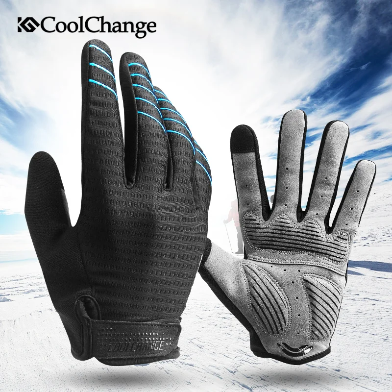Мужские велосипедные перчатки CoolChange длинные Гелевые для пальцев спортивные горного велосипеда с сенсорным