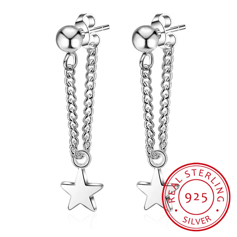 New 925 Sterling Silver Stud Earring Women Jewelry Classic Star Pendant with Ear Wire Chain Earrings for Women Party Gift
New 925 Sterling Silver Stud Earring Women Jewelry Classic Star Pendant with Ear Wire Chain Earrings for Women Party Gift