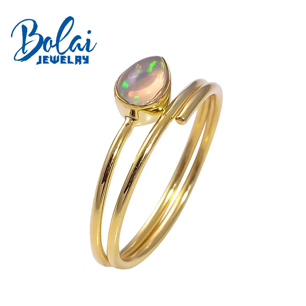 

Bolai,Cute girls Ring with Real 0.47ct Opal Ring pear shape 5*7mm Ethiopia Natural Gemstone jewelry 925 sterling silver
