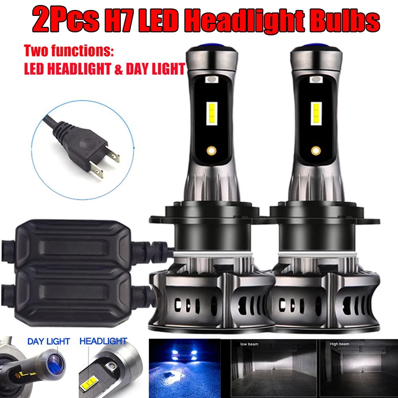 2pcs Set XT7 LED Headlight Light Bulbs Daytime Running High Low Beam 7200LM H7
