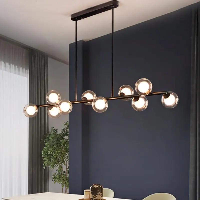 

Nordic Loft Glass Ball long chandelier Creative Molecule Design black chandelier Living Room Dining room Bar G9 Long PendantLamp