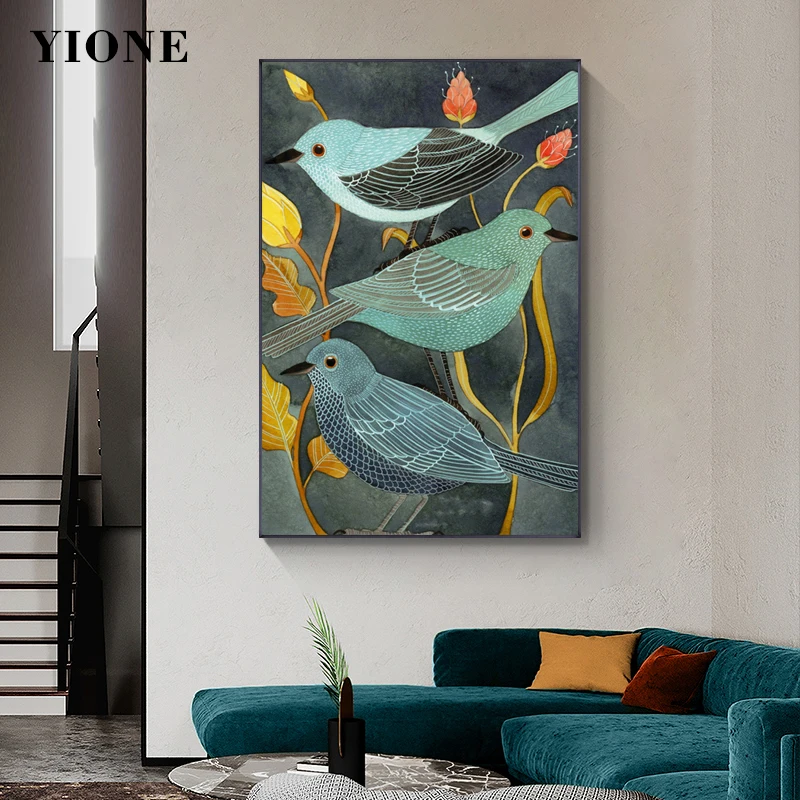 Современная винтажная Картина на холсте с изображением птиц картина постер
