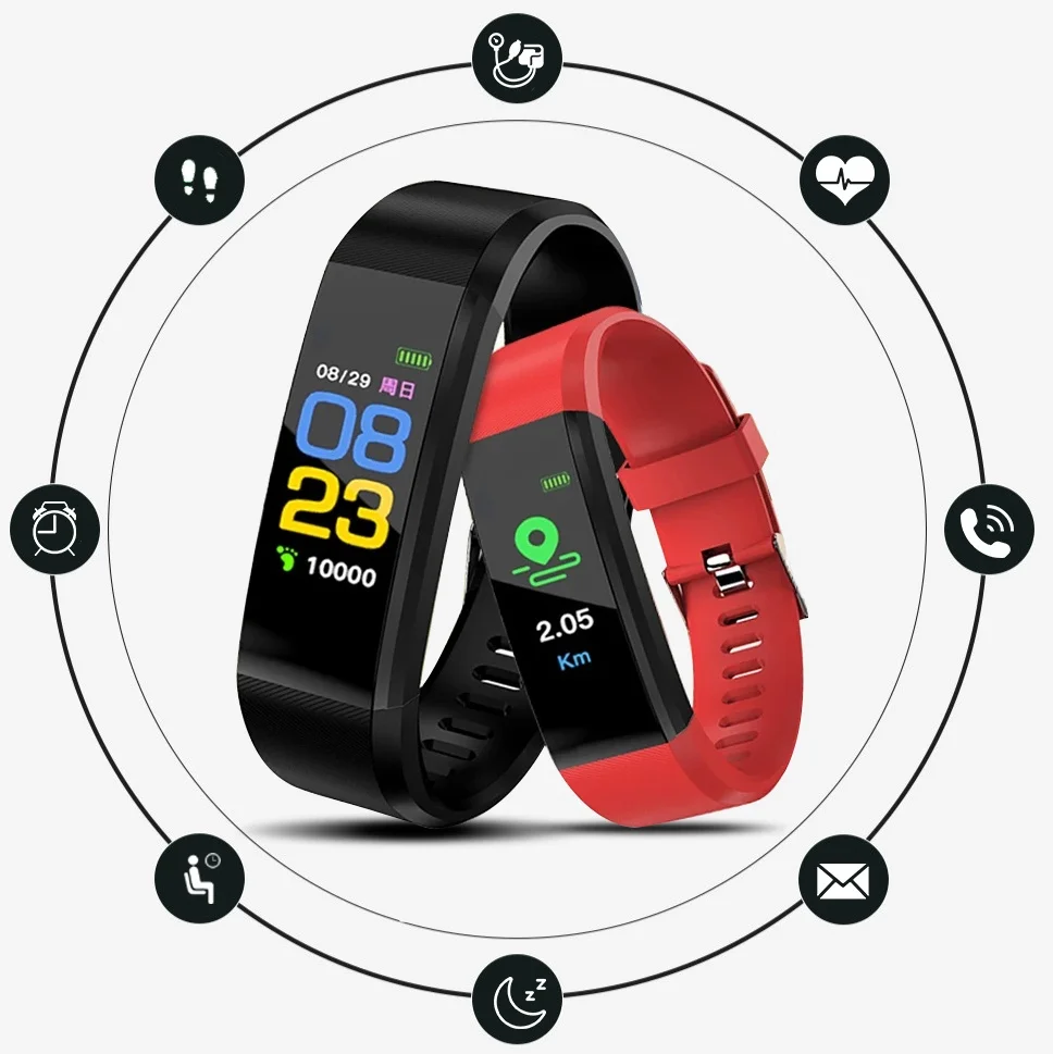 Smart Wristband Men Watch Fitness Tracker Pedometer Heart Rate Monitor Bracelet for Women Smartwatch 115 Plus | Электроника