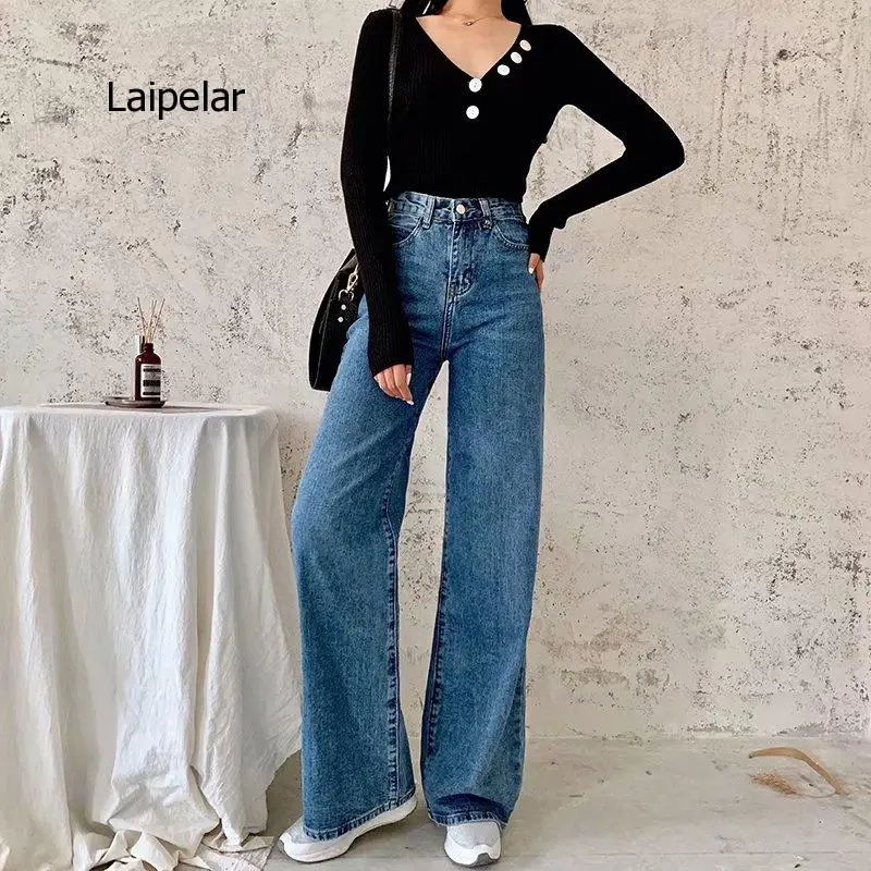 Spring and Autumn New Retro Style High Waist Solid Color Wide Leg Jeans Women Street Solid Color Slim Straight Jeans Ladies
Spring and Autumn New Retro Style High Waist Solid Color Wide Leg Jeans Women Street Solid Color Slim Straight Jeans Ladies