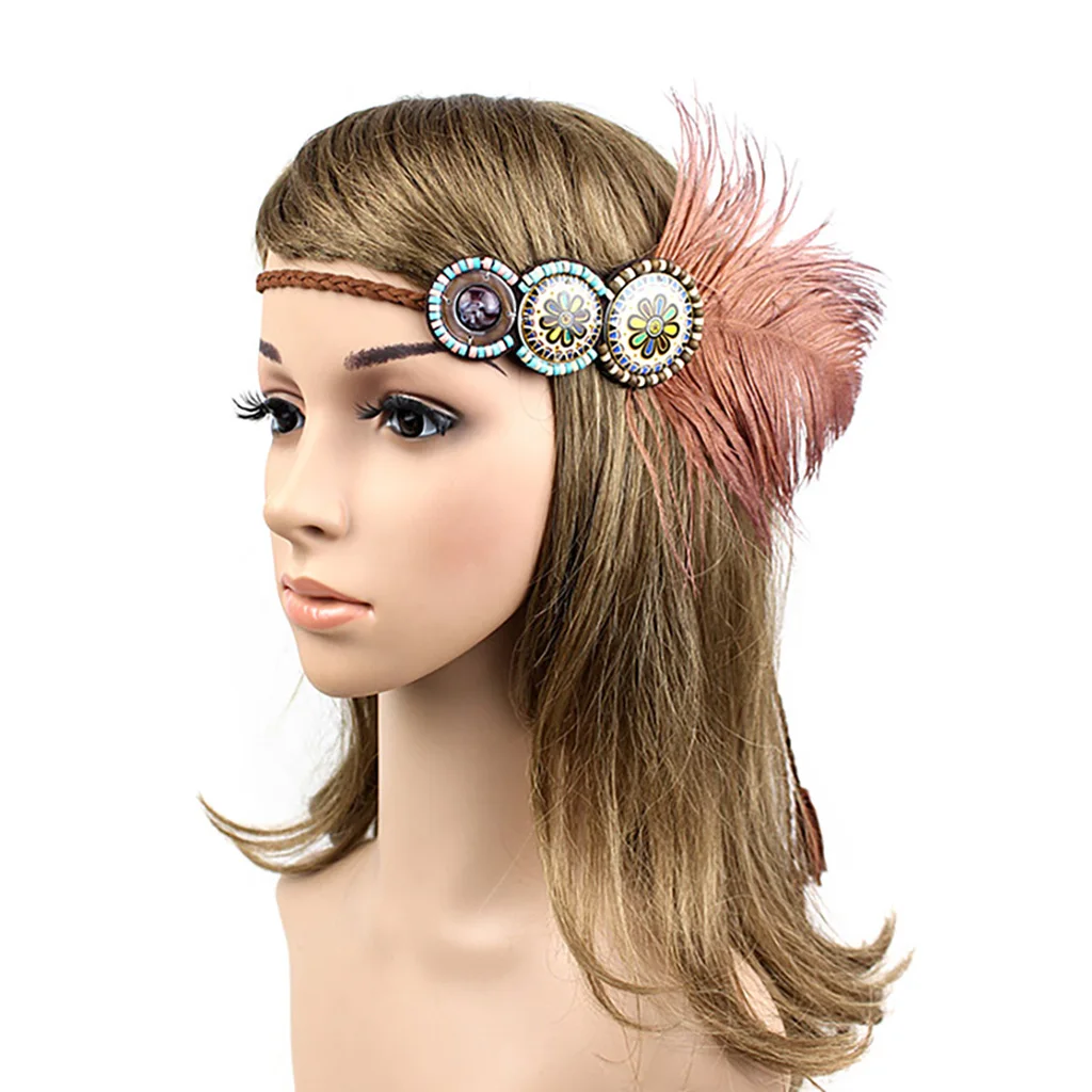 Vintage Boho Bohemian Feather Headband Tribal Style Hippie Weave Headpieces Vintage Boho Bohemian Feather Headband Tribal Style Hippie Weave Headpieces