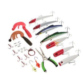 Fishing Lure Kit Fishing Plier Popper Minnow Worm Jig Hook Steel Thread Rolling Swivels Saltwater Freshwater Lure Tackle Box 
Fishing Lure Kit Fishing Plier Popper Minnow Worm Jig Hook Steel Thread Rolling Swivels Saltwater Freshwater Lure Tackle Box