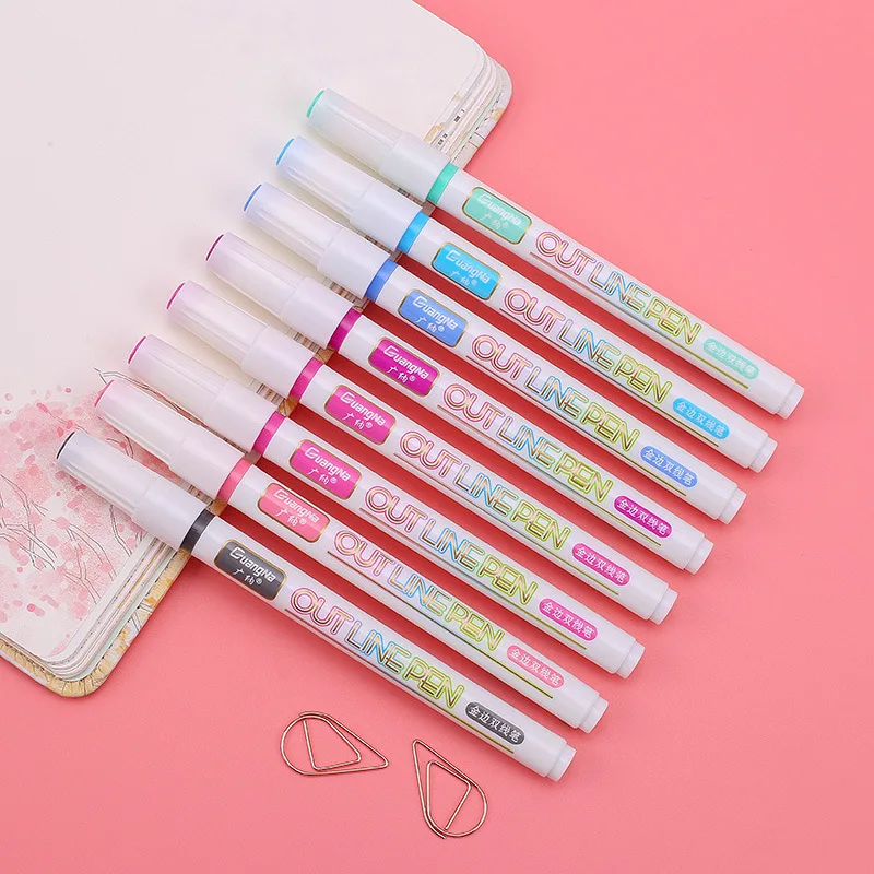 8 Colors Phnom Double Line Outline Pen Glitter Color Fluorescent Marker Metal Color Handwriting Pen Color marker DIY Stationery
8 Colors Phnom Double Line Outline Pen Glitter Color Fluorescent Marker Metal Color Handwriting Pen Color marker DIY Stationery