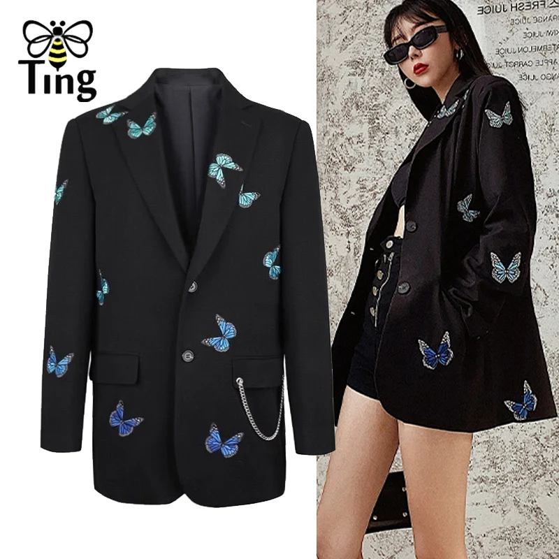 Tingfly Новинка осени 2021 черный блейзер с вышивкой бабочки модный Парижский уличный