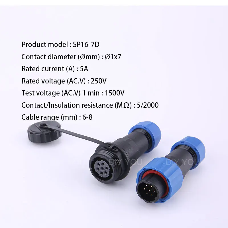 Водонепроницаемый соединитель SP16 IP68 штекер и гнездо 2/3/4/5/6/7/8/9 pin для кабеля сделай