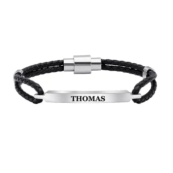 Personalized Stainless Steel Charm Bracelets Genuine Leather Braided Rope Men Bracelet Custom With Names Words Male Man Jewelry
Personalized Stainless Steel Charm Bracelets Genuine Leather Braided Rope Men Bracelet Custom With Names Words Male Man Jewelry