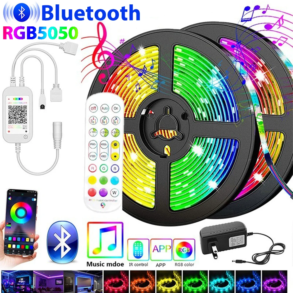 Bluetooth 5050 LED Strip DC12V RGB Led 24Key App Control Flexible Light for Home Living Room Christmas Lights Decoration Lamp
Bluetooth 5050 LED Strip DC12V RGB Led 24Key App Control Flexible Light for Home Living Room Christmas Lights Decoration Lamp