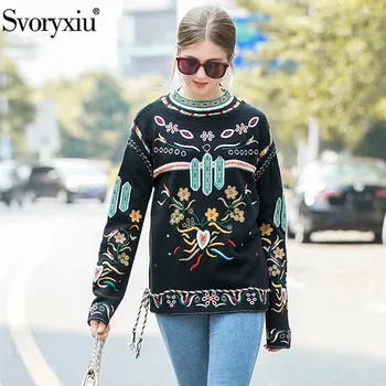 Svoryxiu Designer Autumn Winter Thick Sweater Pullovers Women's Long Sleeve Flower Embroidery Black Knitting Pullovers Female
Svoryxiu Designer Autumn Winter Thick Sweater Pullovers Women's Long Sleeve Flower Embroidery Black Knitting Pullovers Female