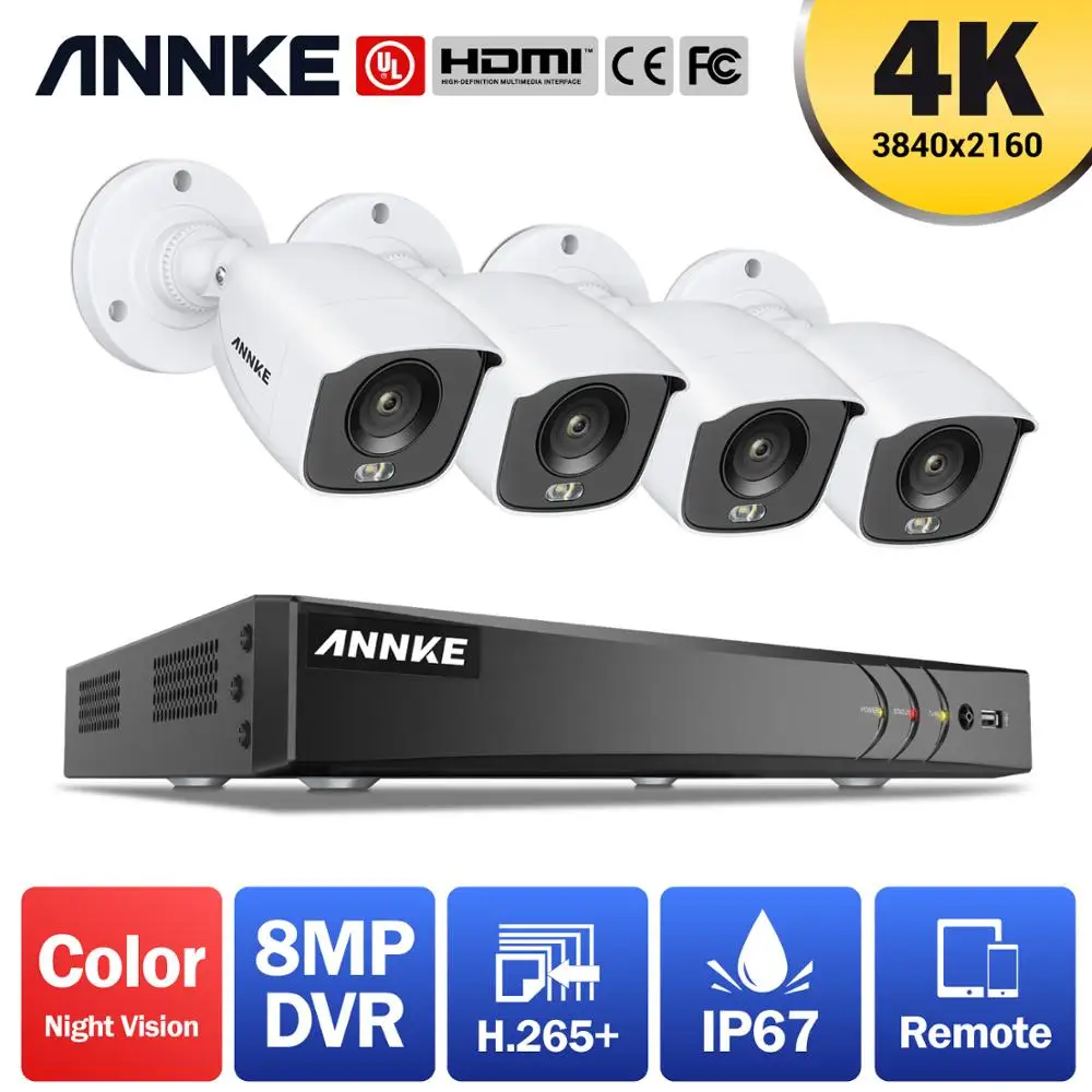ANNKE 4K Ultra HD 8CH DVR Security Camera System with 4PCS Full Color Night Vision Home Outdoor Indoor CCTV Surveillance Kit
ANNKE 4K Ultra HD 8CH DVR Security Camera System with 4PCS Full Color Night Vision Home Outdoor Indoor CCTV Surveillance Kit