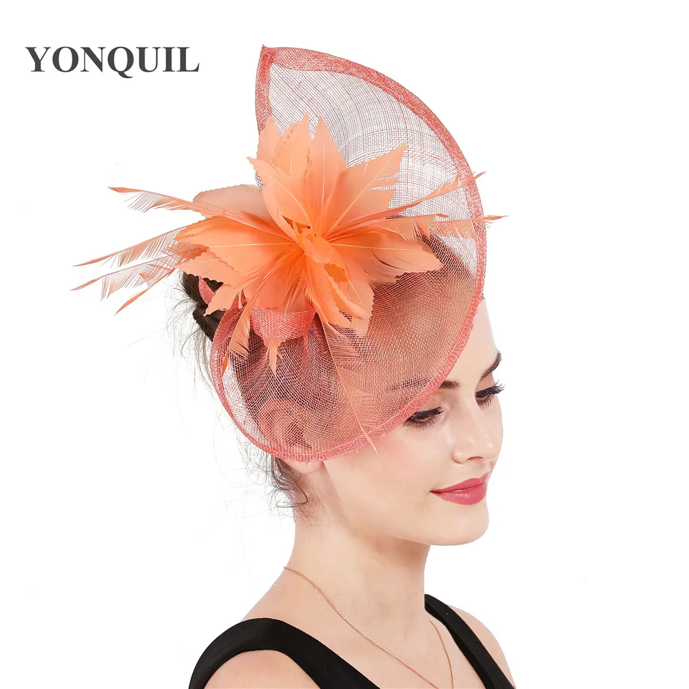 Coral Wedding Holiday Mesh Sinamay Fascinator Hat For Women three Feather Flower Party Church Tea Derby Fedora Pillbox HatSYF685 
Coral Wedding Holiday Mesh Sinamay Fascinator Hat For Women three Feather Flower Party Church Tea Derby Fedora Pillbox HatSYF685