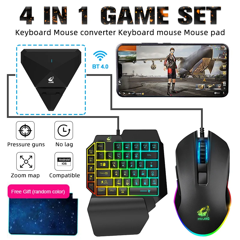 4in1 Wireless Bluetooth 4.1 Gamepad Keyboard Mouse Converter+Keyboard+RGB 3200DPI Mouse+Mouse Pad Set for IOS Android Phone
4in1 Wireless Bluetooth 4.1 Gamepad Keyboard Mouse Converter+Keyboard+RGB 3200DPI Mouse+Mouse Pad Set for IOS Android Phone
