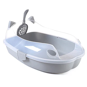 BESTPlastic En-Closed Cat Litter Box Sand Box Cat Shape Bedpan Pet Toilet Anti-Splash Cat Tray Cleaning Accessories Gray 
BESTPlastic En-Closed Cat Litter Box Sand Box Cat Shape Bedpan Pet Toilet Anti-Splash Cat Tray Cleaning Accessories Gray