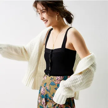 Women's Black Knit Tank Tops Solid Color 2020 Spring and Summer New Slim Short Vest with Buttons Lady's Clothings 
Women's Black Knit Tank Tops Solid Color 2020 Spring and Summer New Slim Short Vest with Buttons Lady's Clothings