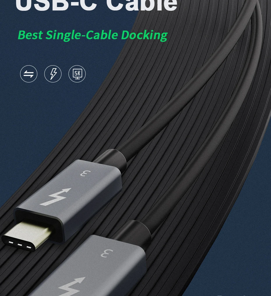 Thunderbolt 3 Cable Certified 40Gbps Type C to C USB Fast Thunderbolt 3 Cable Certified 40Gbps Type C to C USB Fast