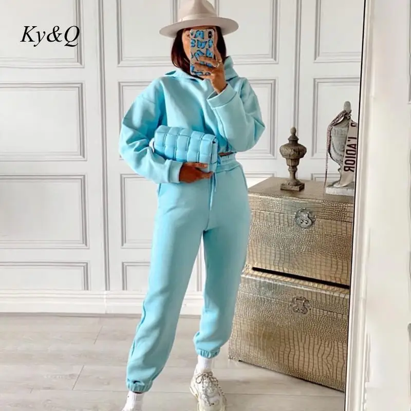 Tracksuits Women Hoodie Pants Set Long Sleeve Sport Wear 2020 Autumn Winter Female Drawstring Short Tops and Trousers 2 Piece |