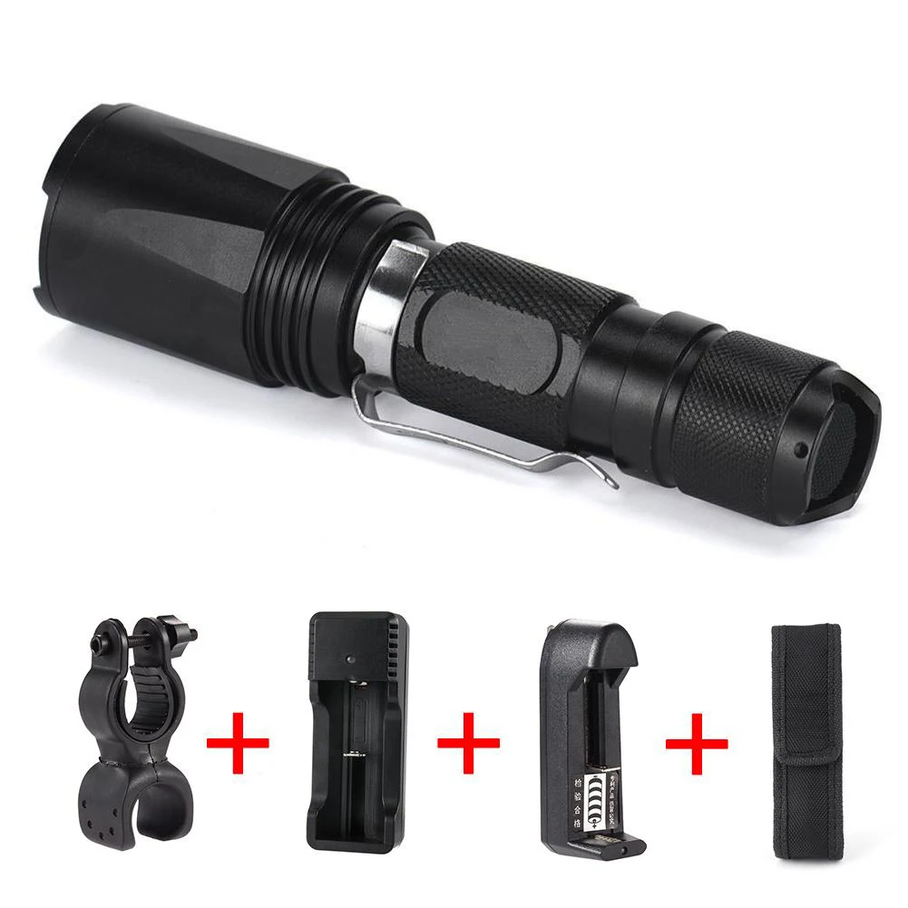 3000 Lumens LED Zoom Tactical Flashlight 5 Modes T6 Flash Light 18650 Battery Torch Lamp With Battery Charger Pouch Clip
3000 Lumens LED Zoom Tactical Flashlight 5 Modes T6 Flash Light 18650 Battery Torch Lamp With Battery Charger Pouch Clip