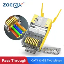 ZoeRax RJ45 Cat8 Cat7 & Cat6A Pass Through connectors 8P8C 50UM Gold Plated Shielded FTP/STP | RJ45 Network Modular Plug - 1.5mm ZoeRax RJ45 Cat8 Cat7 & Cat6A Pass Through connectors 8P8C 50UM Gold Plated Shielded FTP/STP | RJ45 Network Modular Plug - 1.5mm