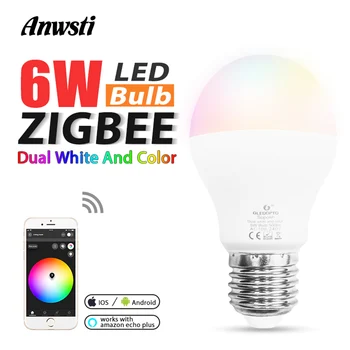 Zigbee LED Bulb 6W RGBCCT Smart Home E26 E27 LED Bulb Light Lamps 220V 110V 230V AC WW CW RGB Dual White Dimmable Light Compatible with Amazon Echo Plus Alexa SmartTings Lightify